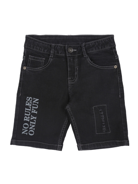 

Pantaloons Junior Boys Black Printed Regular Fit Denim Shorts