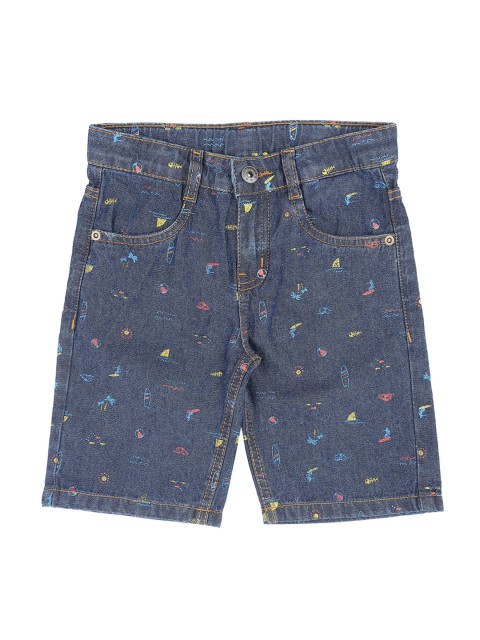 

Pantaloons Junior Boys Blue Printed Regular Fit Denim Shorts