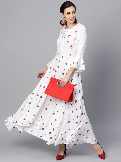 

Ishin Women White & Red Printed Maxi Dress