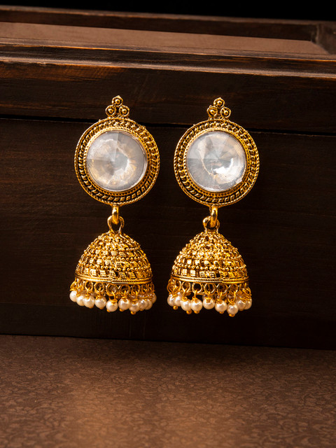 

Rubans Women Gold-Toned & White Classic Jhumkas