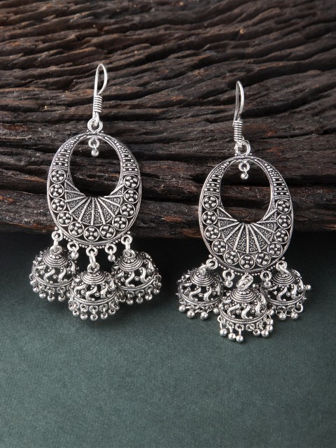 

Rubans Silver-Plated Dome Shaped Oxidised Jhumkas