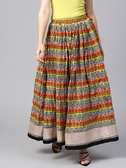 

Geroo Jaipur Hand Block Printed Multicolor Pure Cotton Sustainable Skirt, Black