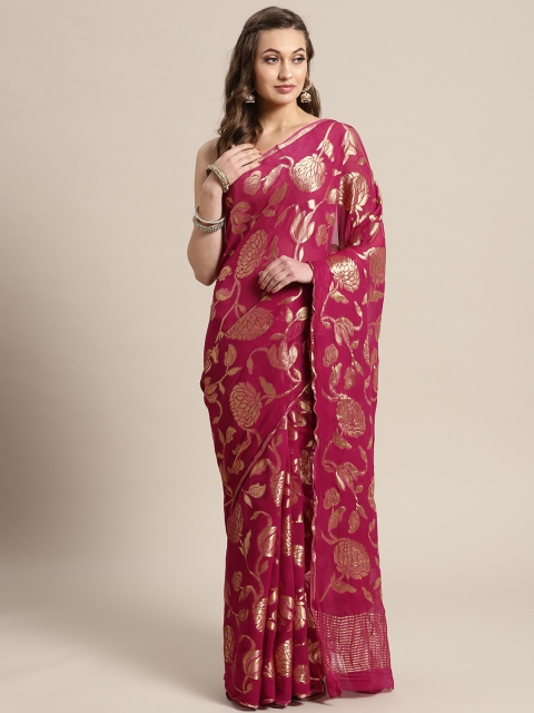 

Mitera Burgundy Hand Woven Floral Zari Georgette Saree
