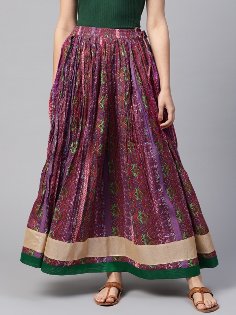 

Geroo Jaipur Women Purple & Pink Handblock Print Maxi Flared Pure Cotton Skirt