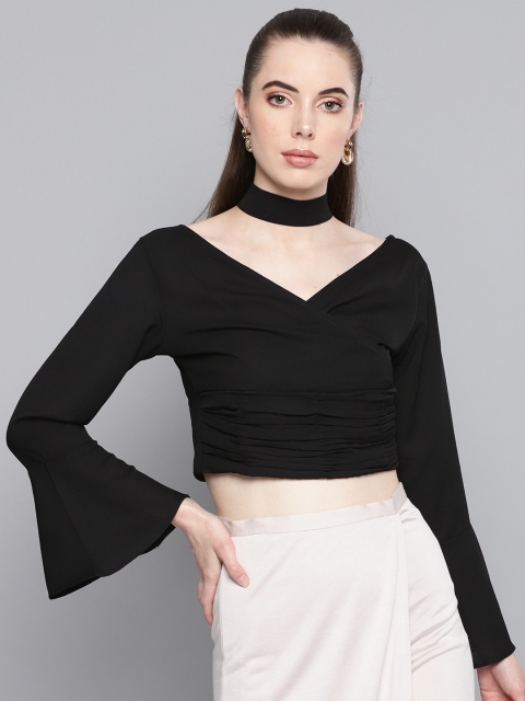 

Trend Arrest Women Black Solid Cropped Wrap Top