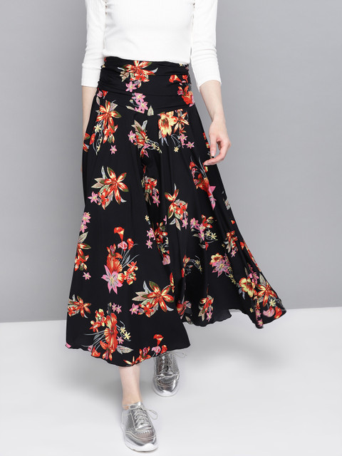 

Trend Arrest Women Black & Yellow Printed Crop Flared Palazzos