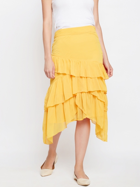 

Oxolloxo Women Yellow Solid A-Line Skirt