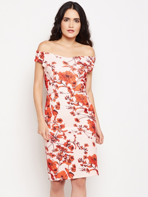 

Oxolloxo Women Pink Printed Off-Shoulder Sheath Dress