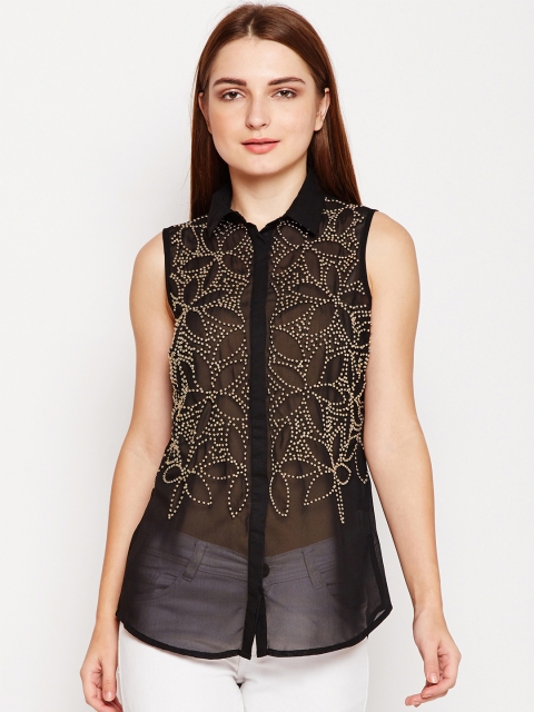

Oxolloxo Women Black Regular Fit Self Design Casual Shirt