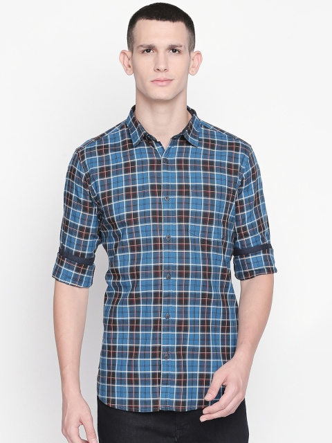 

BYFORD by Pantaloons Men Blue & Black Slim Fit Checked Casual Shirt