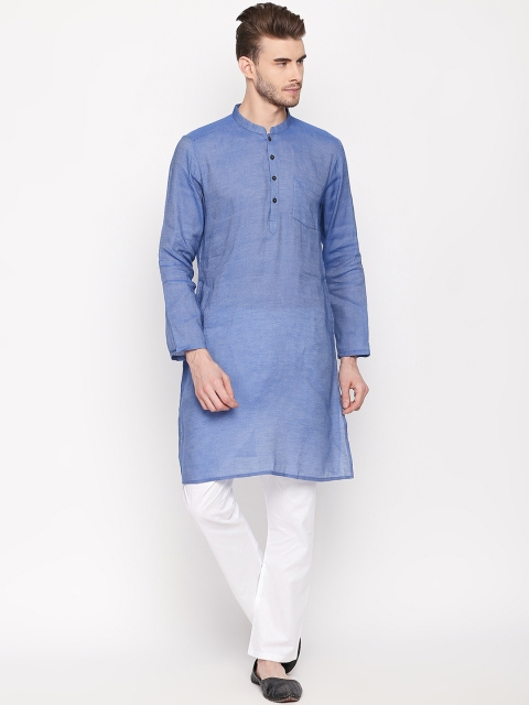 

indus route by Pantaloons Men Blue Woven Design Straight Kurta