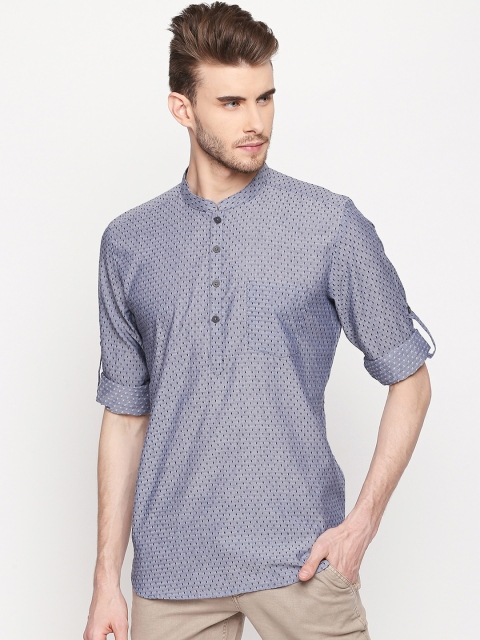

indus route by Pantaloons Men Blue Woven Design Straight Kurta