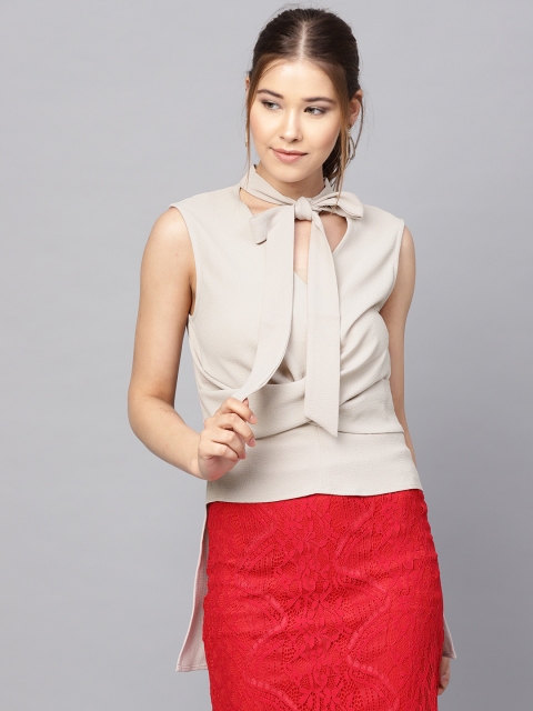 

Kazo Women Beige Solid High-Low Top