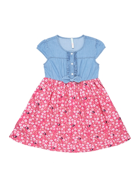 

Pantaloons Junior Girls Blue Printed Fit and Flare Dress
