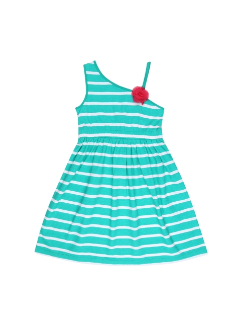 

Pantaloons Junior Girls Green Striped Fit and Flare Dress