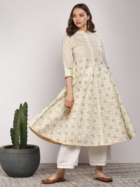 

Sangria Women Off-White Printed Kurta with Palazzos & Dupatta