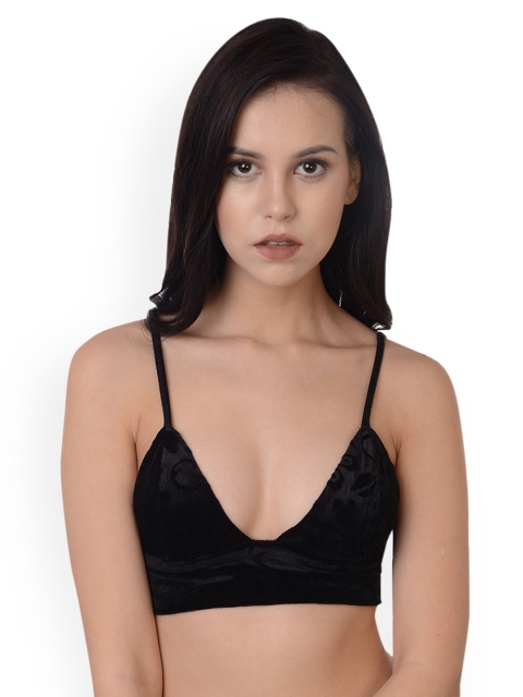 

Da Intimo Black Solid Non-Wired Lightly Padded Bralette Bra DI-1214