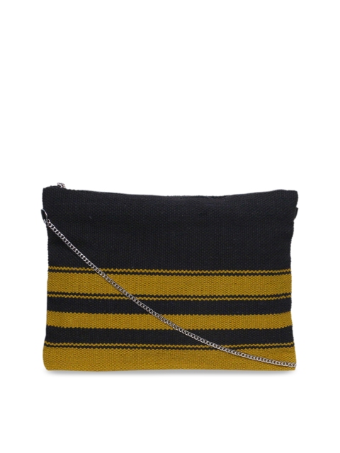 

Diwaah Navy Blue & Yellow Striped Sling Bag