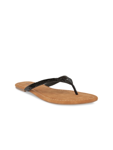 

SOLES Women Black Textured Open Toe Flats