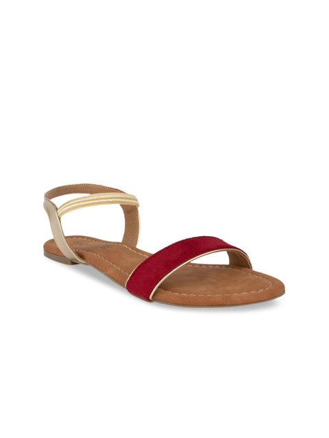 

SOLES Women Maroon Solid Open Toe Flats