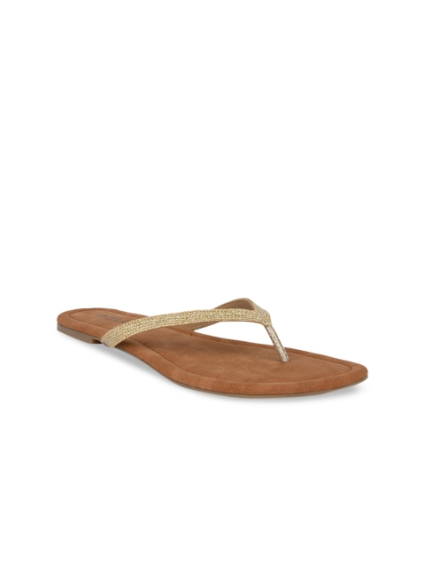 

SOLES Women Gold-Toned Woven Design Open Toe Flats