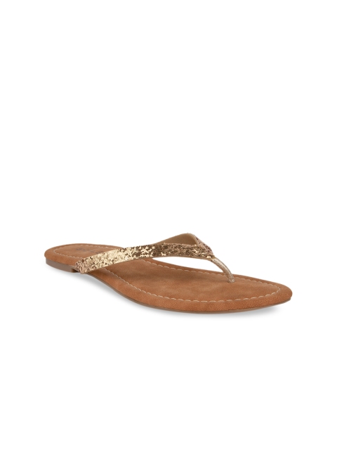 

SOLES Women Gold-Toned Embellished Open Toe Flats