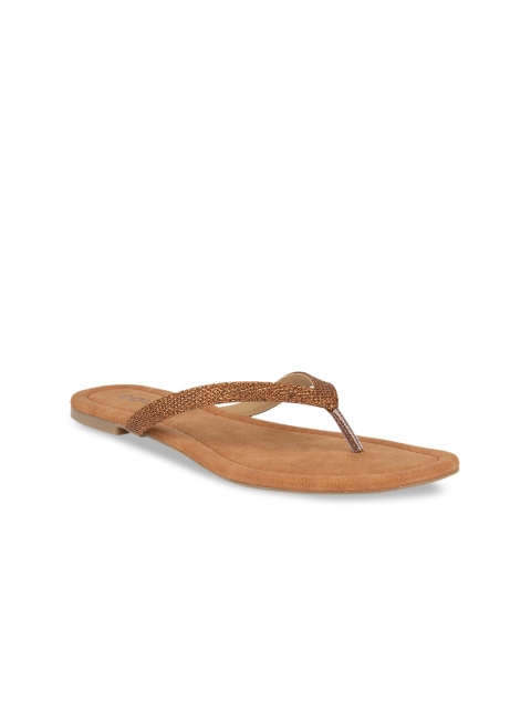 

SOLES Women Brown Textured Open Toe Flats