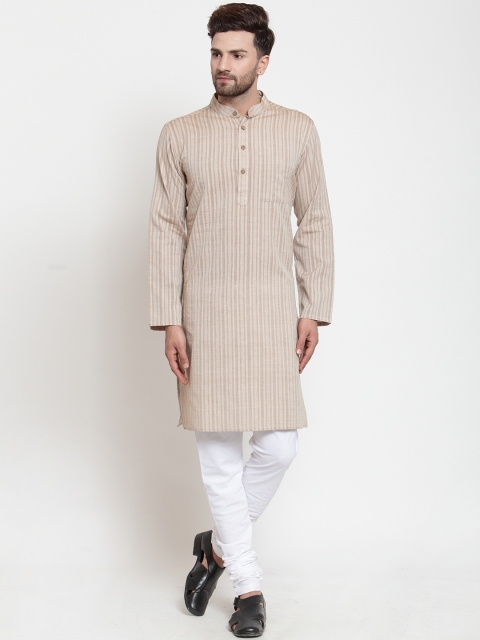 

NEUDIS Men Brown Striped Straight Kurta