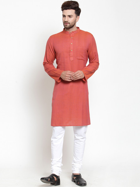 

NEUDIS Men Red Striped Straight Kurta