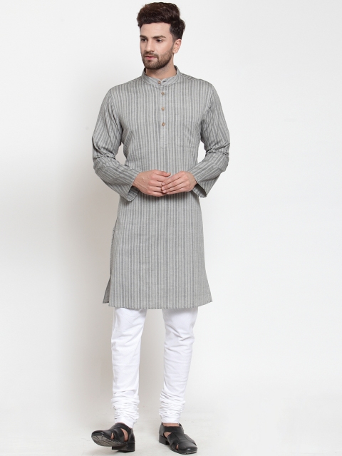 

NEUDIS Men Grey Striped Straight Kurta