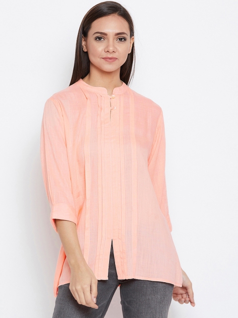 

Ruhaans Women Peach-Coloured Solid Shirt Style Top