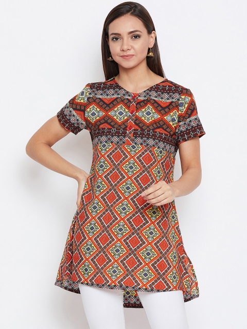 

Ruhaans Women Rust Orange & Black Printed Tunic
