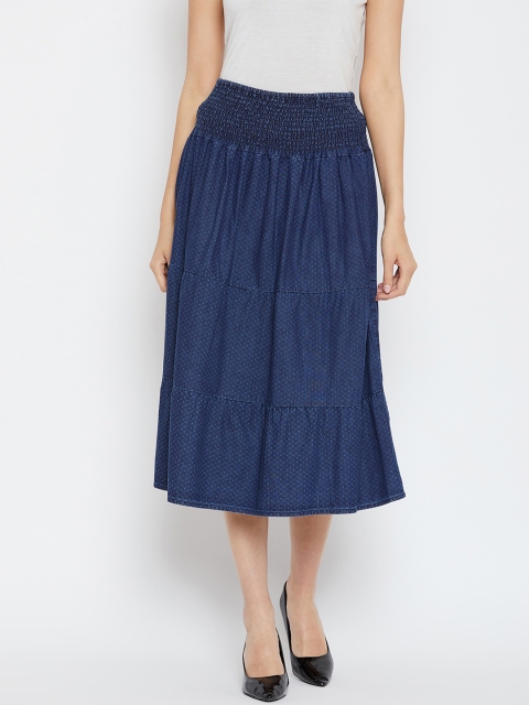 

Ruhaans Women Blue Solid A-Line Denim Pure Cotton Skirt