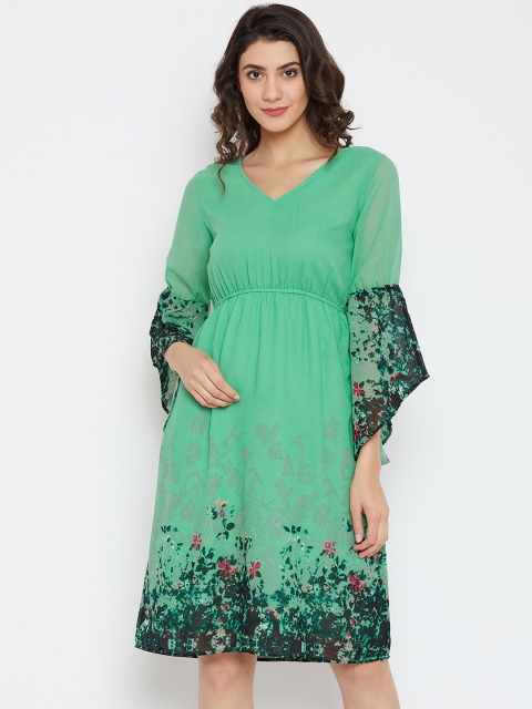 

Ruhaans Women Green Printed Empire Dress
