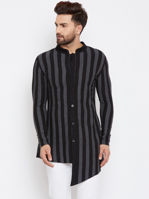 

Hypernation Men Black & Grey Striped Straight Kurta