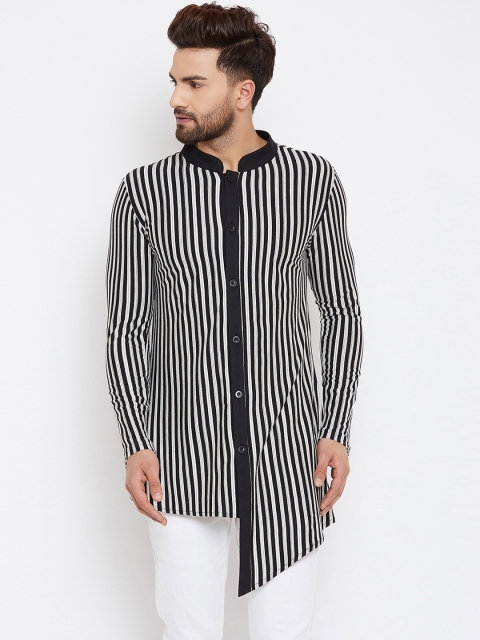

Hypernation Men Black & Grey Striped Straight Kurta