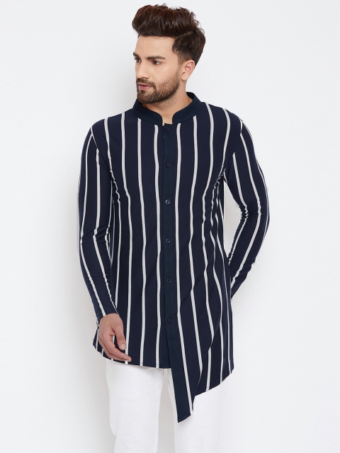 

Hypernation Men Blue & Off-White Striped Straight Kurta