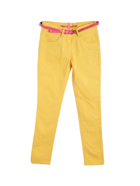 

612 league Girls Yellow Regular Fit Solid Regular Trousers