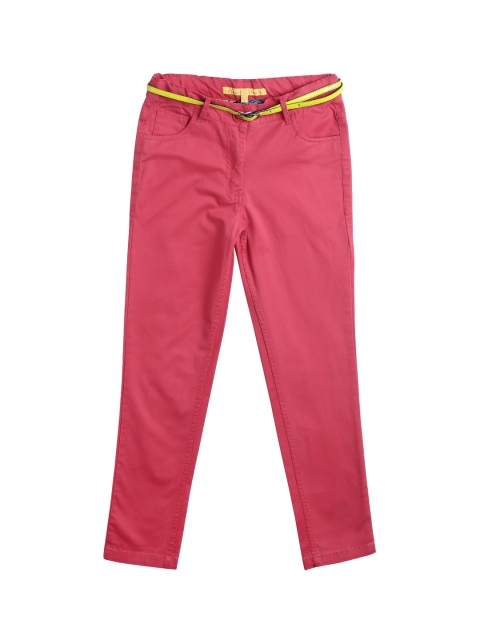 

612 league Girls Coral Pink Regular Fit Solid Regular Trousers