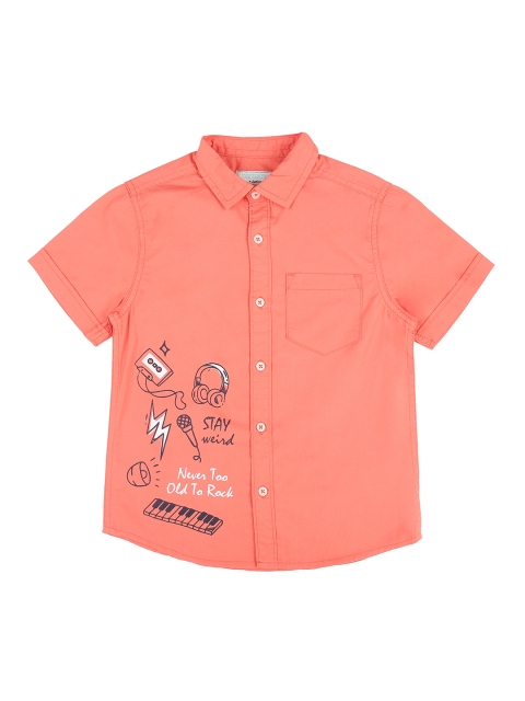 

Pantaloons Junior Boys Peach-Coloured Regular Fit Printed Casual Shirt