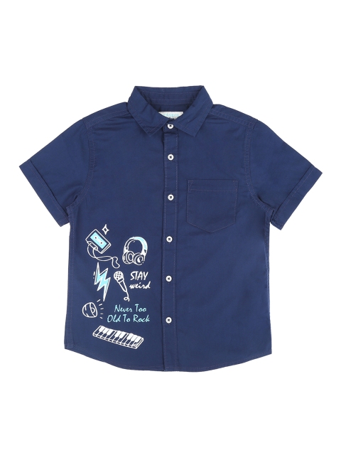 

Pantaloons Junior Boys Blue Regular Fit Printed Casual Shirt