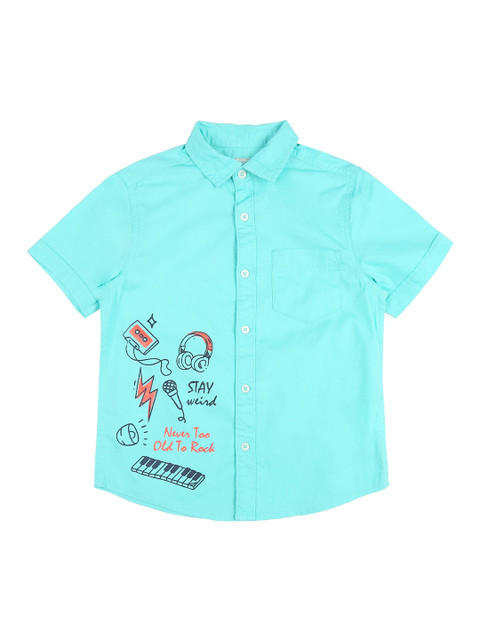 

Pantaloons Junior Boys Green Regular Fit Printed Casual Shirt