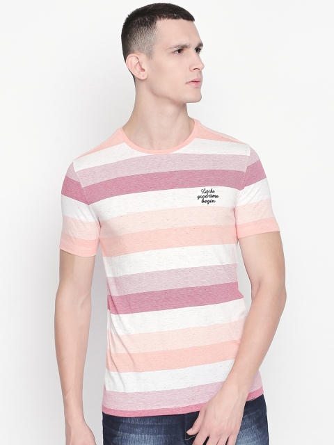 

Urban Ranger by pantaloons Men Red Striped Round Neck T-shirt