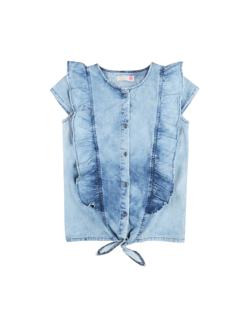 

Pantaloons Junior Girls Blue Solid Denim Top