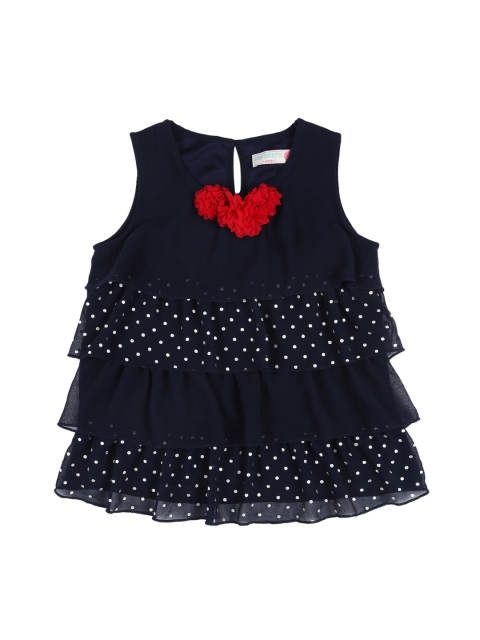 

Pantaloons Junior Girls Navy Blue Printed Tiered Top