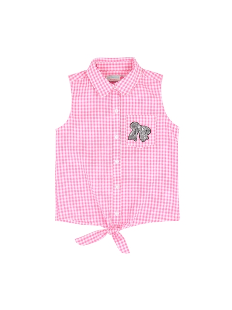 

Pantaloons Junior Girls Pink Checked Shirt Style Pure Cotton Top