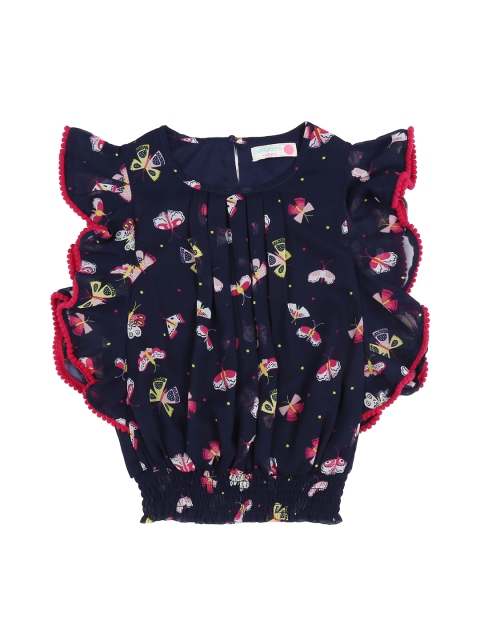 

Pantaloons Junior Girls Navy Blue Printed Blouson Top