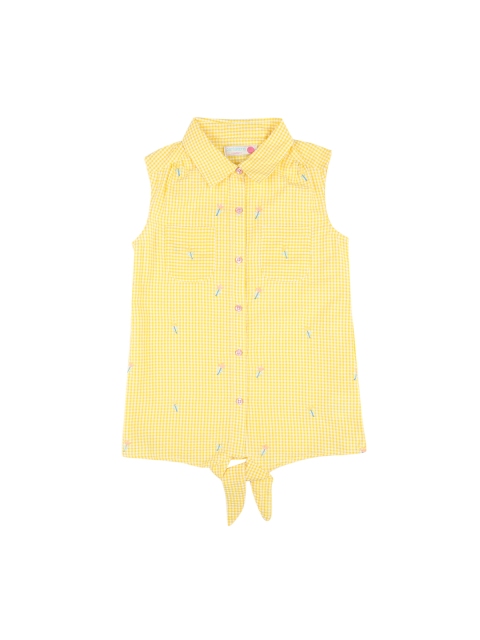 

Pantaloons Junior Girls Yellow Checked Shirt Style Top