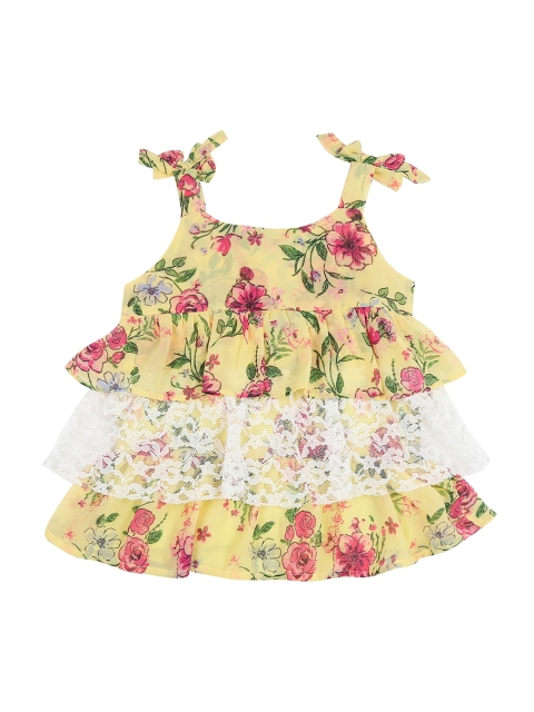 

Pantaloons Junior Girls Yellow Printed Tiered Top