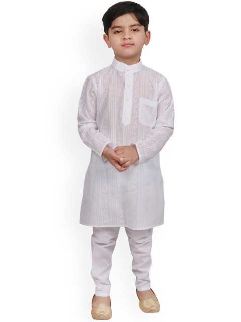 

SG YUVRAJ Boys White Self Design Kurta with Pyjamas